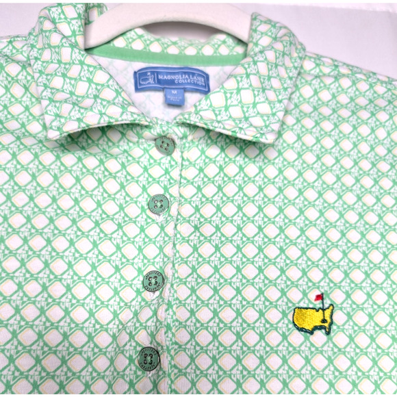 Masters Magnolia Lane Ladies Pima Cotton Blend Green White Geo Print Golf Polo M - Picture 2 of 6